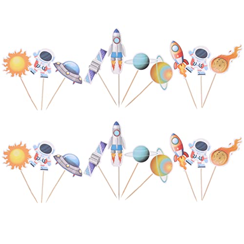 ABOOFAN 60 Peças Espaço Sideral Astronauta Espaço Tema Toppers de Cupcake Espaço
