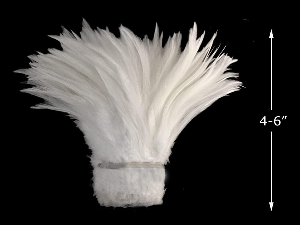 4 Inch Strip – 4-6” Natural White Strung Chinese Rooster Saddle Feathers Halloween Costume Fly Tying Craft Supply | Moonlight Feather