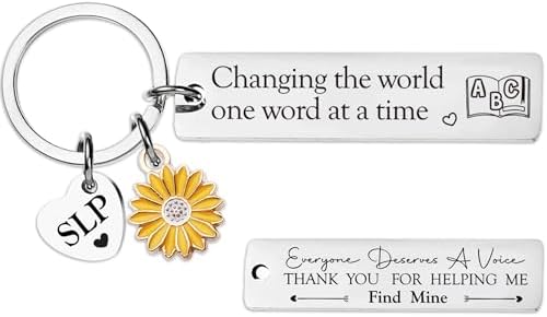 GiftoBiSpeech Therapist Gifts Therapy Keychain - SLP Appreciation Gift with "Changing The World One Word at a Time" Quote