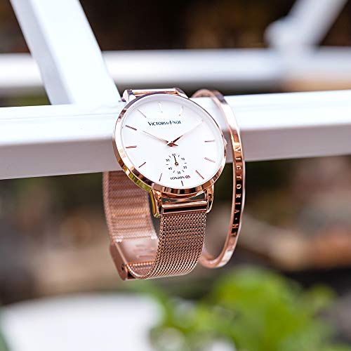 VICTORIA-HYDE-Damen-Uhr-Minimalist-Armbanduhr-Analoges-Quarzwerk-Schlicht-Damenuhr-mit-Lederarmband-Mesh-Band
