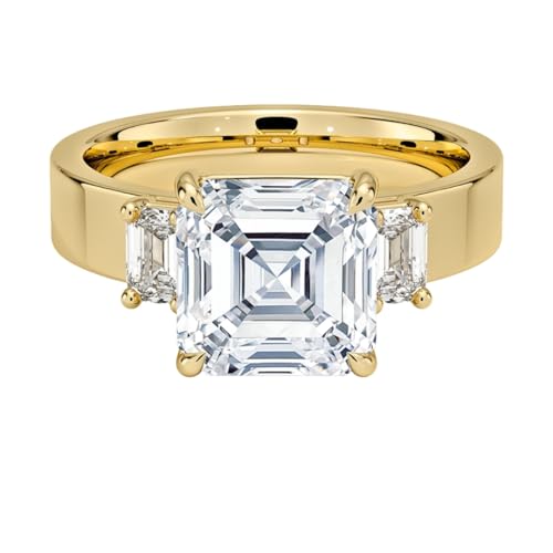 3 CT Asscher Cut Lab Grown Diamond Emerald Three Stone Engagement Ring