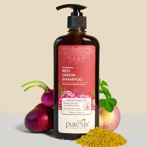 Khadi Pureus Herbals Shreekesha Red Onion Shampoo for Stronger Healthy Hair, Hair Fall Control, Hair Growth & Boost Scalp Health | Herbal Hair Cleanser with Ayurvedic properties & Pure Natural Ingredients for Women & Men (500 ml)