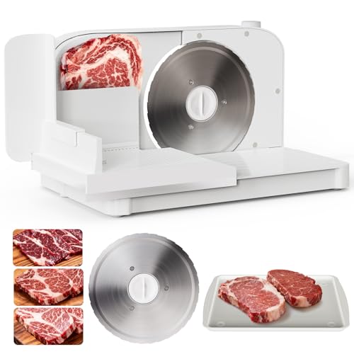 Meat Slicer Machine for Home,Foldable 150w Electric Meat Slicer with 6.7'Removable Stainless Steel Blade & Tray | 0-15mm Adjustable Thickness | Dual Safety Lock, Food Deli Slicer for Frozen Meat Jerky