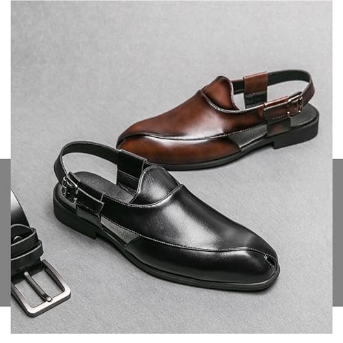 Mens Glossy Leather Low Heel Sandals Fashion Comfortable Non-Slip Closed Toe with Adjust Buckle Strap Flat Oxford Shoes Summer Breathable BusinessLightweight Loafers4