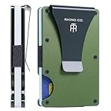 RHINO CO. Cartera minimalista de metal con bloqueo RFID para tarjetas de crédito con clip para efectivo, delgada, segura, pequeña y elegante, Olive, S, Minimalista