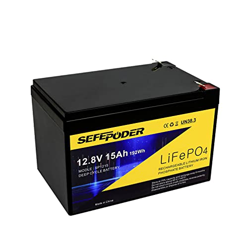 SEFEPODER 12V 15Ah LiFePO4Deep Cycle Battery, 2000+ Cycles Rechargeable Battery for Lighting, Power Wheels, Fish Finder and More with Built-in 20A BMS by SEFEPODER - Used condition - US$37.99