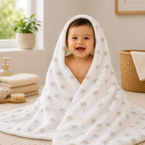Image of 100% Cotton Muslin Baby Swaddle & Bath Towel, 120 x 120 cm (47 x 47 Inches), Soft & Breathable Newborn Baby Swaddle Wrap, Lightweight Cotton Baby Blanket, 0-18 Months, Multi Dot + Coconut, Set of 2