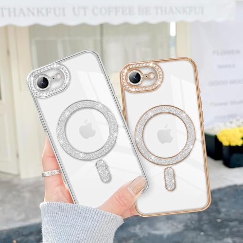 Image of DIZORO Compatible with (iPhone 17e /iPhone 16e Case) Clear Luxury Diamond Glitter Case |Camera Lens Protector with Glitter Ring |Glossy Shiny Back Cover Case for Girls Women -Silver