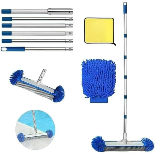 Poolbürste mit Teleskopstange 230cm Pool Reinigung Bürste 45cm Poolbesen mit Längenverstellbarer Edelstahlstange Pool Bürsten Set Pool Cleaning Brush für Pool Reinigung