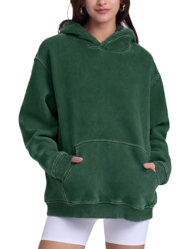 Image of FAIABLE Womens Oversized Acid Wash Hoodie Unisex Heavyweight Fleece Cotton Hoodies Vintage Washed Sweatshirt for Women