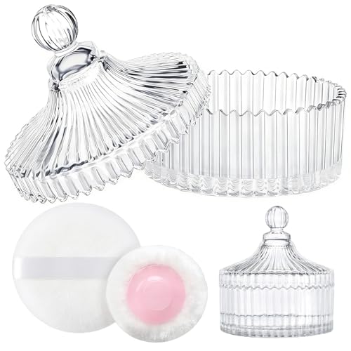 LAKIRA Large Body Powder Puff and Container, 2 Large Powder Puffs, Crystal Powder Container with 3.93