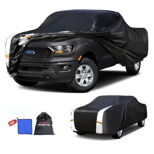 Image of Ford Ranger Truck Cover Custom Fit 2019-2026 Super Cab /Crew Cab SB (4.9'-6') with Door Zipper, 12 Layers Full Exterior Pickup Truck Cover Waterproof All Weather, for Wind Dust Sun and UV Protection.