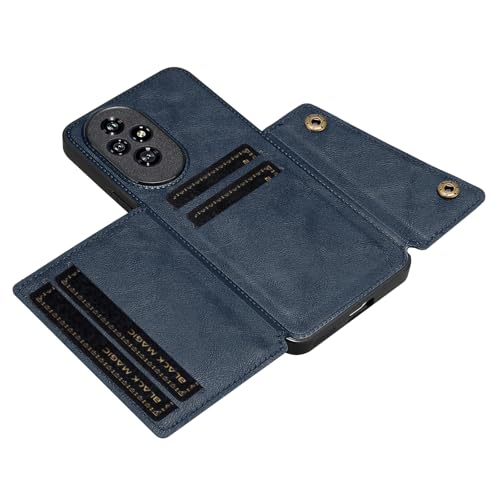 Image of for Honor 200 Pro 5G Case with Card Slots Kickstand Leather + TPU Phone Cover - Blue