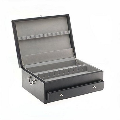 Wallace Silversmiths Black Leather Flatware Storage Chest with Drawer