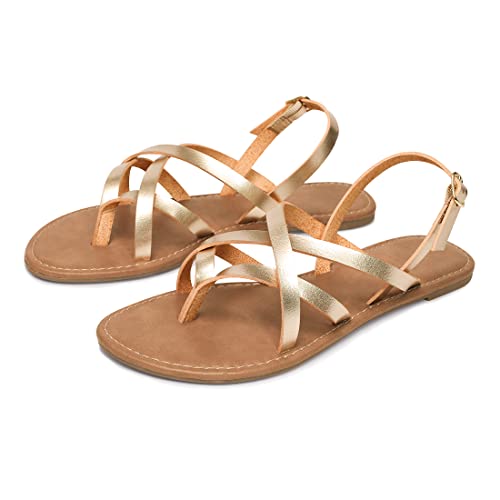 Image of Huayuanwell Women's Gladiator Flat Sandals Fisherman Strappy Sandals Ankle Strap Sandals