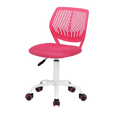 Geniqua Children Task Chair Lumbar Mid Back Adjustable Height Study Computer Chair with Mesh Seat Casters for Home Office, School, Pink Cover
