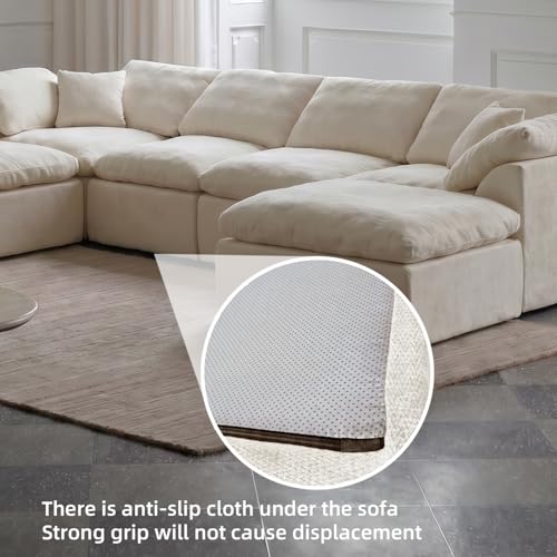 Image of Cloud Couch Sectional for Living Room, Modular L Shaped Boneless Sofa with Chaise, Compressed No Assembly Couch, Deep Seat Chenille Upholstered Convertible Sofa Bed (Beige) (139″‌ U-Shaped White)