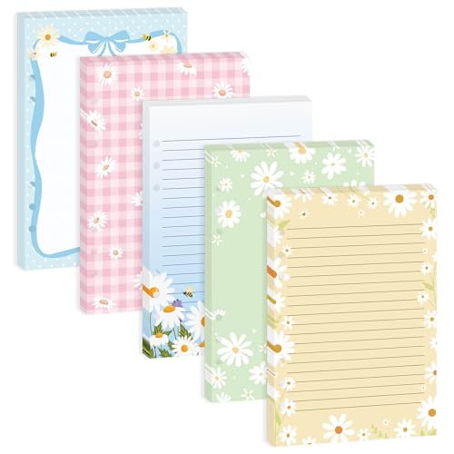 Pineraap 100 Sheets Daisy A5 Planner Refill Paper, 120GSM Thick 6 Hole Binder Inserts Lined & Blank Floral Loose Leaf Filler Paper for A5 6 Ring Binder Journal Planner Notebook Diary Graduation
