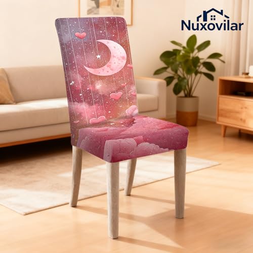 Image of Nuxovilar Pink Moon Star Heart Stretch 23.6x70in 4PCS Chair Covers