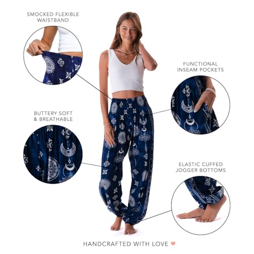 Image of Lotus and Luna Women's Harem Pants Thai Pants for Beach & Lounge High Waisted Flowy Boho Pants Genie Pants Yoga Pants