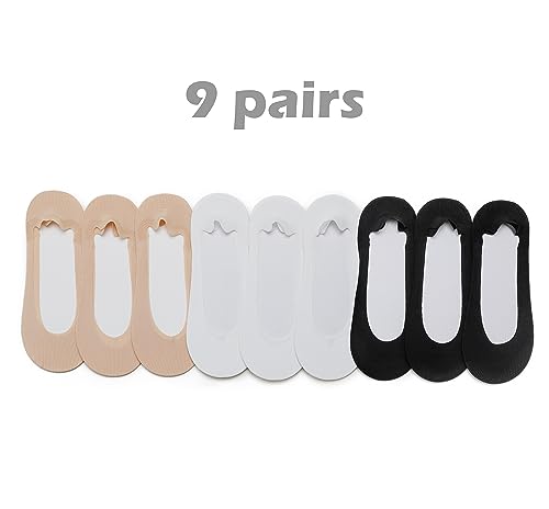 FEVERSOLE Women's Fashion Trim Deco Loafer Camel Plian Size 6 M US Bound With No Show Socks Women Low Cut Silky Thin Socks 3 Colors 9 Pairs3