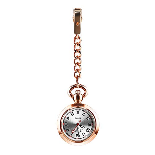 CestMall Reloj Bolsillo Enfermera de Enfermera Reloj con Clip Fob Reloj de Bolsillo Médico Paramédico Reloj de Cuarzo Enfermeras Reloj con Clip Reloj con Clip-Oro Rosa