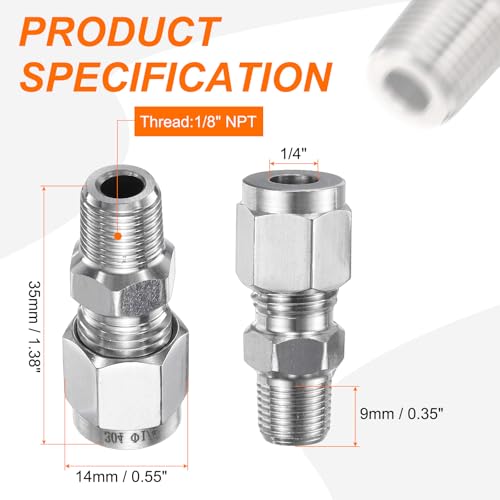 Raccord à compression 6,35 mm solution anti-fuite filetage mâle 1/8 NPT - 3