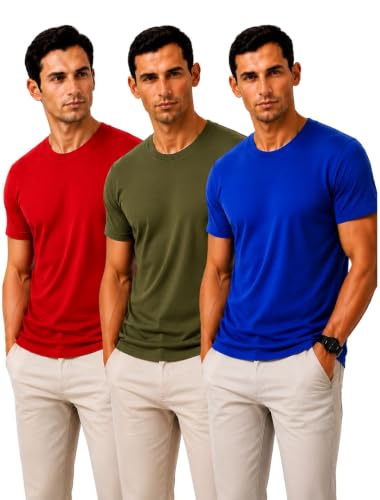 Image of Men's Solid Cotton T-Shirt Pack of 3 | Breathable Round Neck Combo | Half Sleeve | Solid-Regular Fit Casual Wear