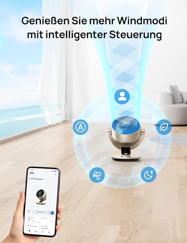 Dreo 28dB Leiser Smart Tischventilator für Schlafzimmer Büro, Ventilator mit Fernbedienung Kühlung 21M Windentfernung 4-Geschwindigstufe 5 Modi 12H Timer 90° Auto 120° Manuell oszillierend, Lynx S 4