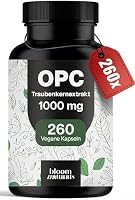 OPC Traubenkernextrakt Hochdosiert - 260 Kapseln mit 75% reinem O.P.C je 1000 mg pro 2 Kapseln - Vegan & Produziert in Deutschland - Verpackung kann variieren