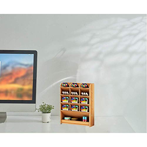Image of Hggzeg Wooden Desk Organizer, Multicolor-Functional Diy Pen Holder Storage Box Desktop Stationary Storage Rack For Home, Office And School (B12 Cherry ), Red