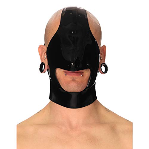 Cache-tête en latex noir homme femme avec tresse ouverte ZZ34 XL