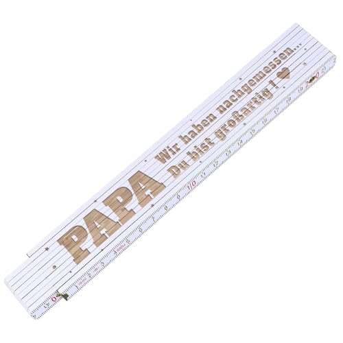 GRAVURZEILE Zollstock mit Gravur - Papa, wir haben nachgemessen - 2 Meter Glieder Maßstab aus Buchenholz mit Winkelanzeige - Geschenk für Papa zum Vatertag