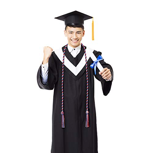 Image of TecUnite Graduation Cords Honor 2026 Polyester Yarn Decorative 67 inch Long Garland Twist Ties with Tassels for Bachelor Gown Graduation(Blue Red with White)