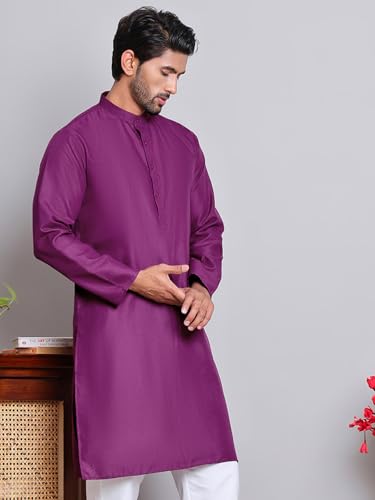 Image of Amazon Brand - Tavasya Men Casual Collared Festive Kurta | Cotton Blend | Solid | Knee Length | Regular Fit (Available in Plus+ Sizes)