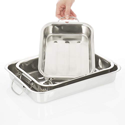 COM-FOUR® 3-Piece Roasting and Baking pan Set - Stainless Steel Roasting pan with Handles - Stainless Steel Casserole Dish for Cooking and Baking - Oven Dish (Silver Coloured - 3 Parts) - Image 3