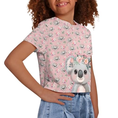 Image of Girl Crop Top Shirts for Summer Cute T Shirts Short Sleeve Tees for Kids 5-16