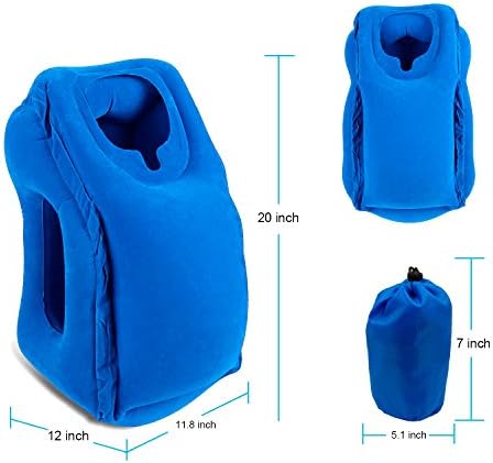 [NEWEST VERSION] - 6 in 1 set Travel Pillow Inflatable For Airplanes, Portable Office Napping, eyes mask, ear plugs (Blue)
