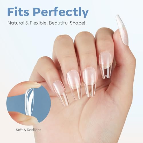 Image of Modelones Medium Coffin Nail Tips Pre-shaped Soft Gel Fake Nails False Full | Fake Nails False Acrylic Clear Full Cover Press on Extension Kit Gel Manicure DIY at Home 216PCS 12Sizes