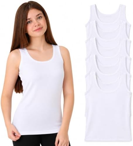 Mädchen Unterhemden 6er Pack, 100% Baumwolle, weich & atmungsaktiv | Mädchen Unterhemden 6er Pack, 100% Baumwolle, weich, atmungsaktiv, breite Träger, bequem für Schule, Alltag & F
