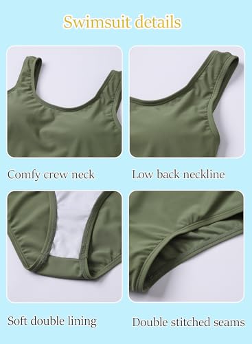 Image of One Piece Swimsuit for Girls 6-16 Years with Removable Chest Pad Quick Dry & Stretchy for Swim Team Beach