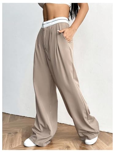 Floerns Women's Summer High Waist Suit Pants Pleated Wide Leg Business Casual Trousers3