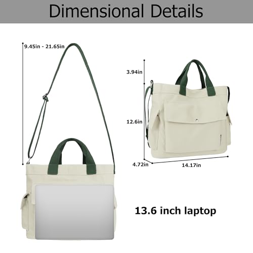 Image of Canvas Messenger Tote Bag Large Hobo Crossbody Bag with Multiple Pockets Casual Shoulder Handbag for Women and Men