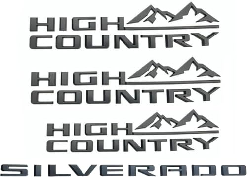 Image of Kit 4X 2019-2024 Silverado High Country Emblem Fender Tailgate Letter Logo 3D Badge Namaplate Replacement for High Country (Matte Black)