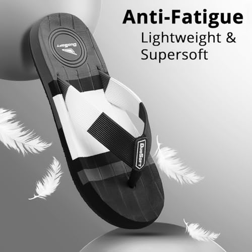 Image of Duosoft Men's Flip Flops, Navy Blue & Beige, Anti-Skid Rubber Sole, Superior Shock Absorption, Strong Arch Support, Super Soft