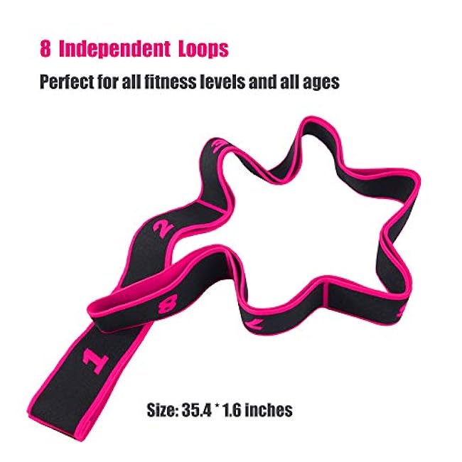 Yoga Strap 8 Loops Yoga Stretch Strap Exercise Elactic Band for Stretching, Physical Therapy, Pilates, Dance and Gymnastics