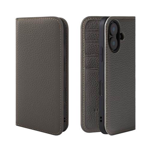 HANATORA for iPhone 17 ケース 手帳型 本革 スマホケース スマホ スタンド コードホルダー 付き シュリンクカーフレザー マグネットなし オリーブグレー PH-17-OliveGray ギフト 誕生日 女性 男性 彼女 お母さん お父さん 人気商品 30代 40代 50代 60代 70代
