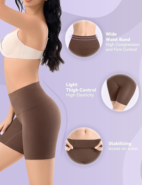 Generic Mid-Waist Body Shaper Shorts Tummy Control (Large) Brown