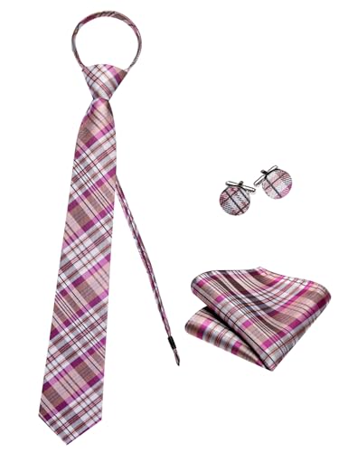 Image of Hi-Tie Zipper Ties for Men Pre-tied Tie Set Lapel Pin Pocket Square and Cufflinks Formal Business Wedding Adjustable Necktie