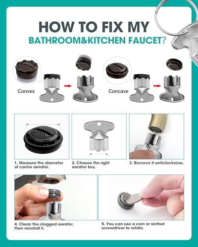 16 Pieces Faucet Aerator Set with Flow-Restrictor, 4 Pcs 304 Stainless Steel Aerator Key, Replacement Inserts and Wrench, 4 Sizes for Bathroom or Kitchen Sink (M24, M21.5, M18.5, M16.5)